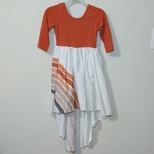 Oopsie Daisy Retro High-low Dress Orange White 3/4 Sleeve Boho Girls Size 6